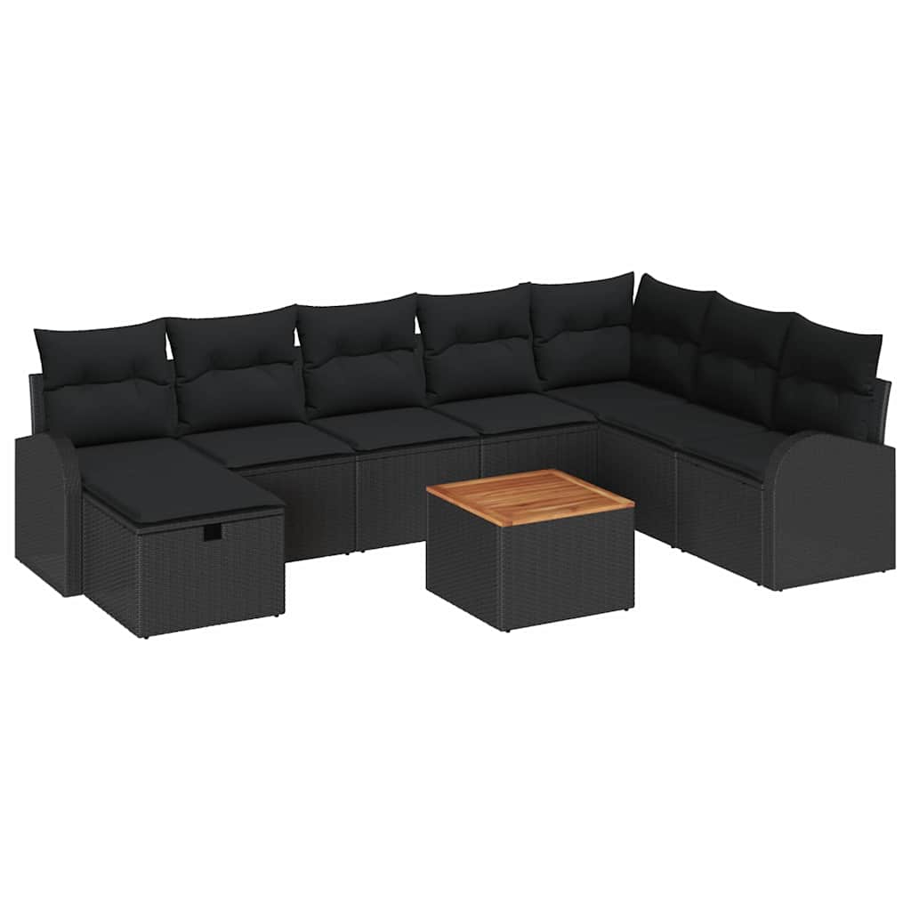 Set Divano da Giardino con cuscino 9 pcs Nero Poly Rattan | homemem39