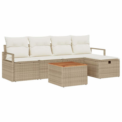 Set Divano da Giardino con cuscino 6 pcs Beige Poly Rattan - homemem39