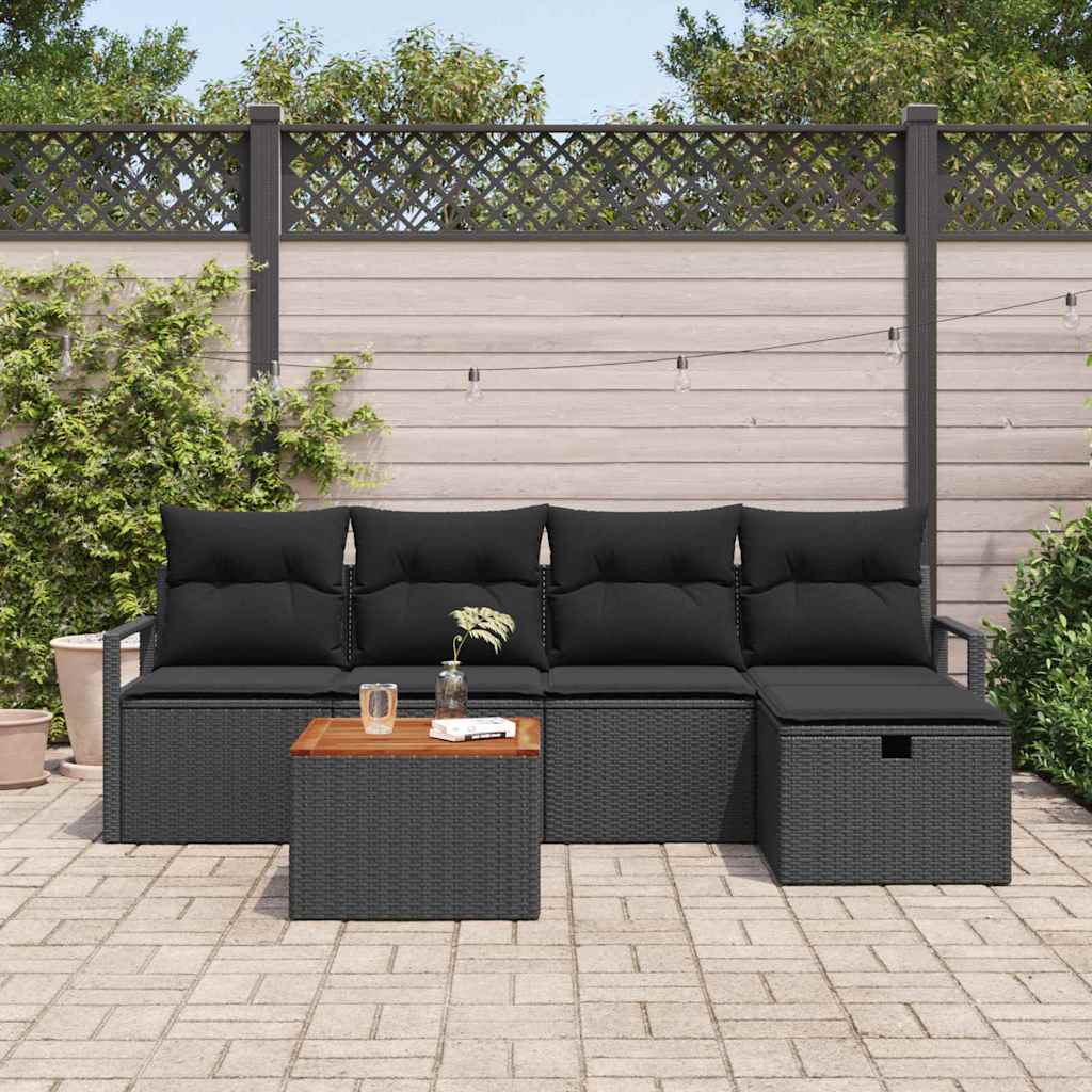 Set Divano da Giardino con cuscino 6 pcs Nero Poly Rattan | homemem39