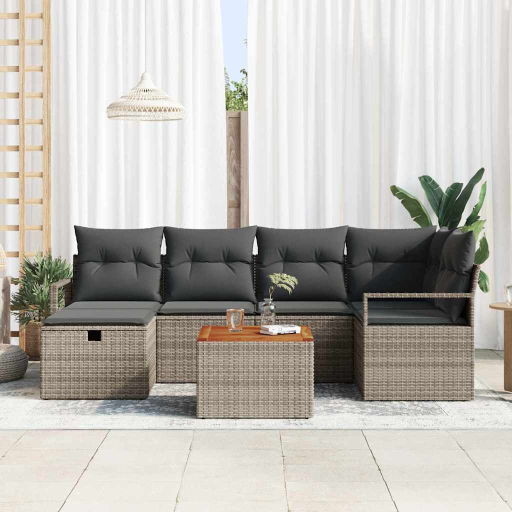 Set Divano da Giardino 7 pz Grigio Poly Rattan | homemem39