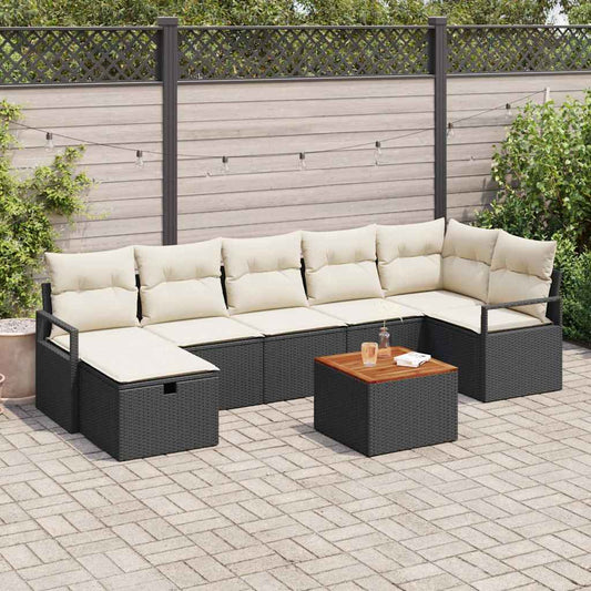 Set Divano da Giardino con cuscino 8 pcs Nero Poly Rattan - homemem39