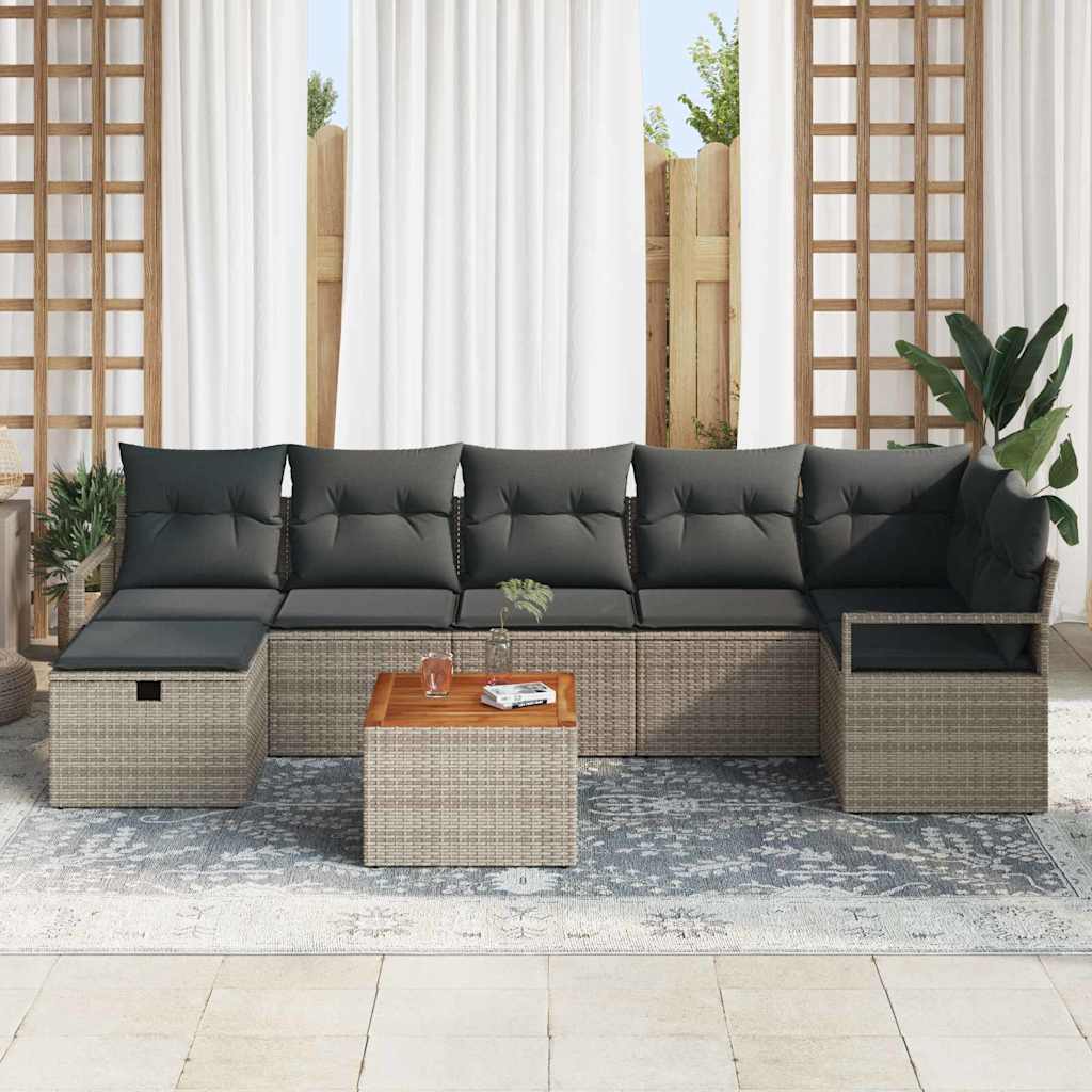 Set Divano da Giardino con cuscino 8 pcs Grigio Poly Rattan