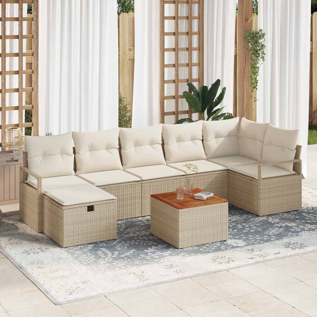 Set Divano da Giardino con cuscino 8 pcs Beige Poly Rattan - homemem39