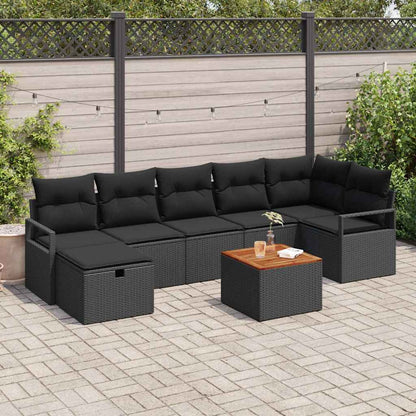 Set Divano da Giardino con cuscino 8 pcs Nero Poly Rattan | homemem39