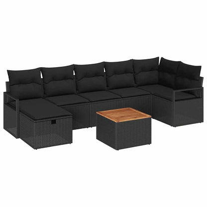 Set Divano da Giardino con cuscino 8 pcs Nero Poly Rattan | homemem39
