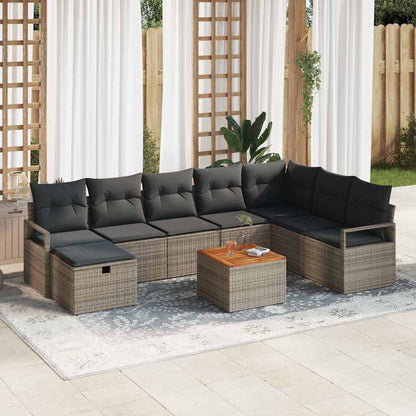 Set Divano da Giardino con cuscino 9 pcs Grigio Poly Rattan