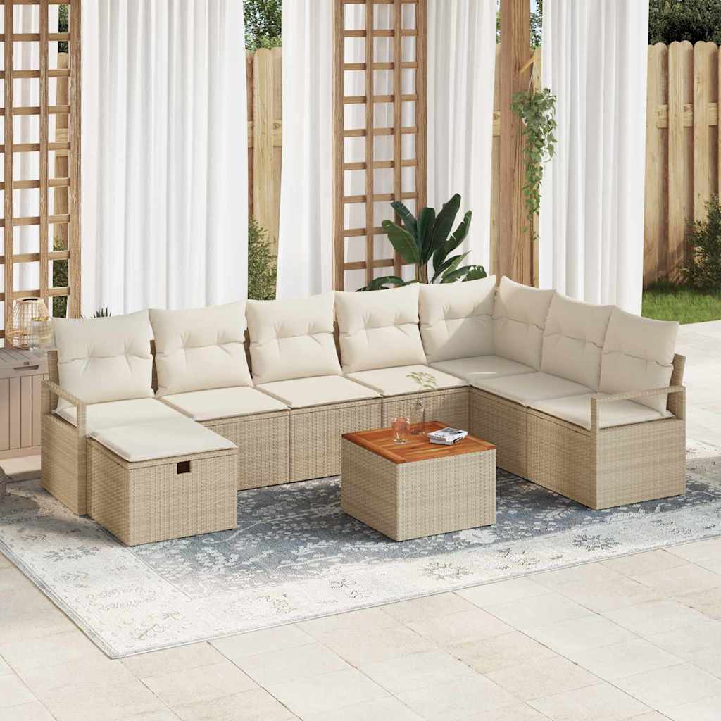 Set Divano da Giardino con cuscino 9 pcs Beige Poly Rattan - homemem39
