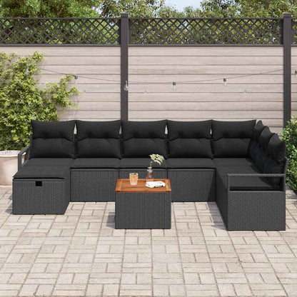 Set Divano da Giardino con cuscino 9 pcs Nero Poly Rattan | homemem39