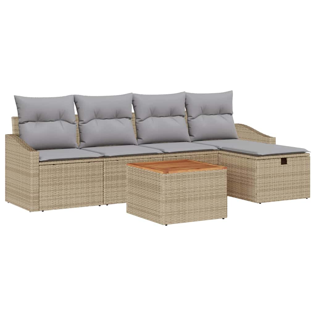 Set Divano da Giardino con cuscino 6 pcs Beige Poly Rattan - homemem39