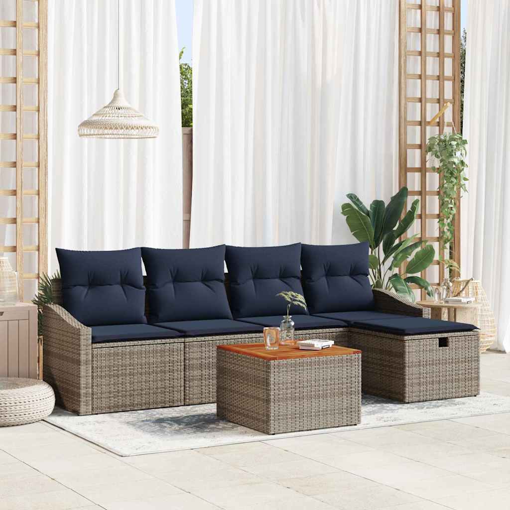Set Divano da Giardino con cuscino 6 pcs Grigio Poly Rattan | homemem39