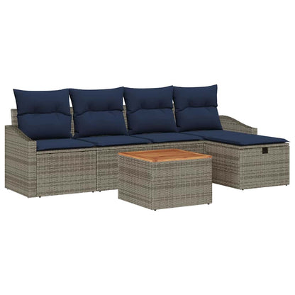Set Divano da Giardino con cuscino 6 pcs Grigio Poly Rattan | homemem39