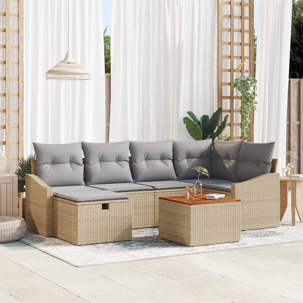 Set Divano da Giardino con cuscino 7 pcs Beige Poly Rattan - homemem39