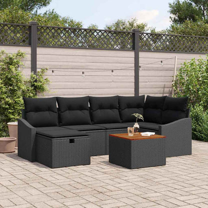 Set Divano da Giardino con cuscino 7 pcs Nero Poly Rattan | homemem39