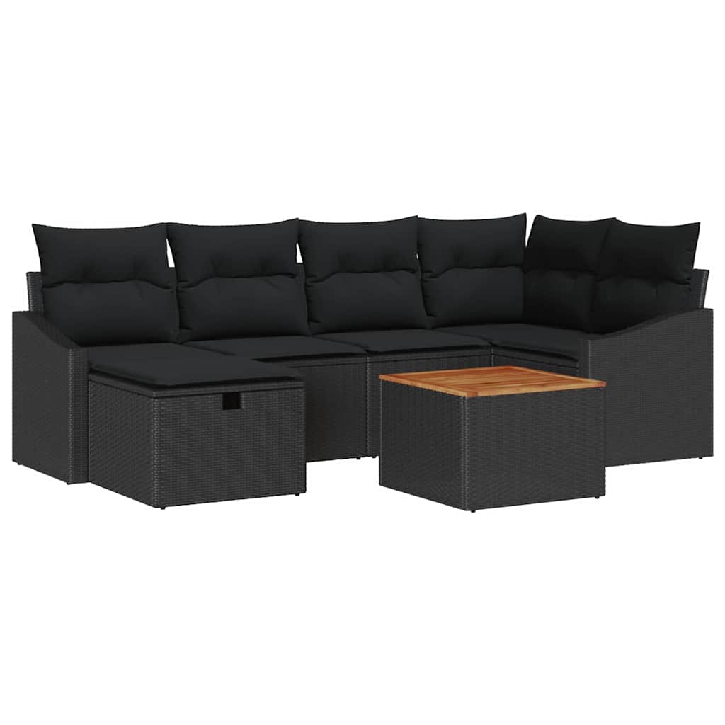 Set Divano da Giardino con cuscino 7 pcs Nero Poly Rattan | homemem39