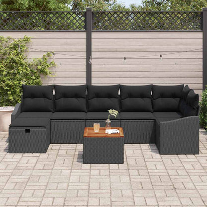 Set Divano da Giardino con cuscino 8 pcs Nero Poly Rattan | homemem39