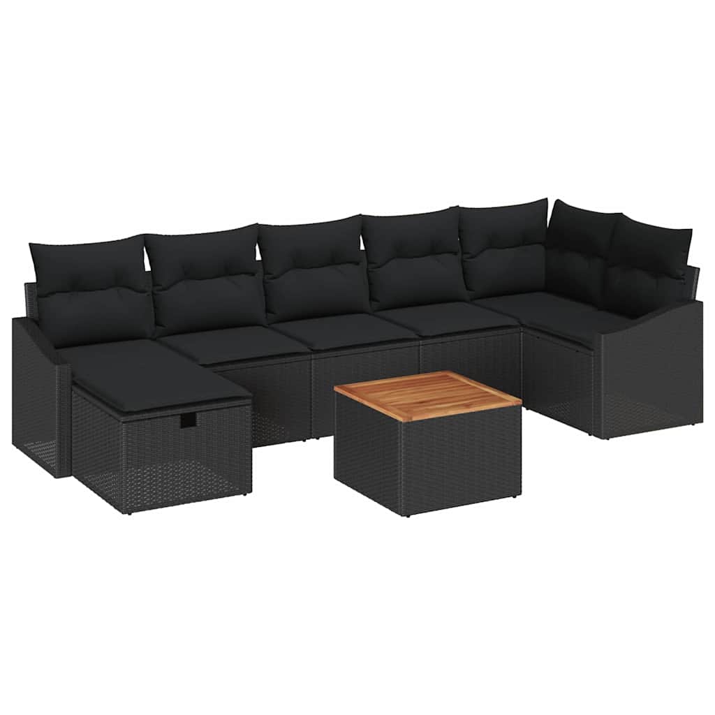 Set Divano da Giardino con cuscino 8 pcs Nero Poly Rattan | homemem39