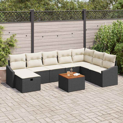 Set Divano da Giardino con cuscino 9 pcs Nero Poly Rattan - homemem39
