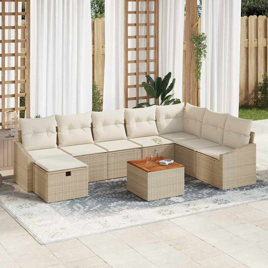 Set Divano da Giardino con cuscino 9 pcs Beige Poly Rattan