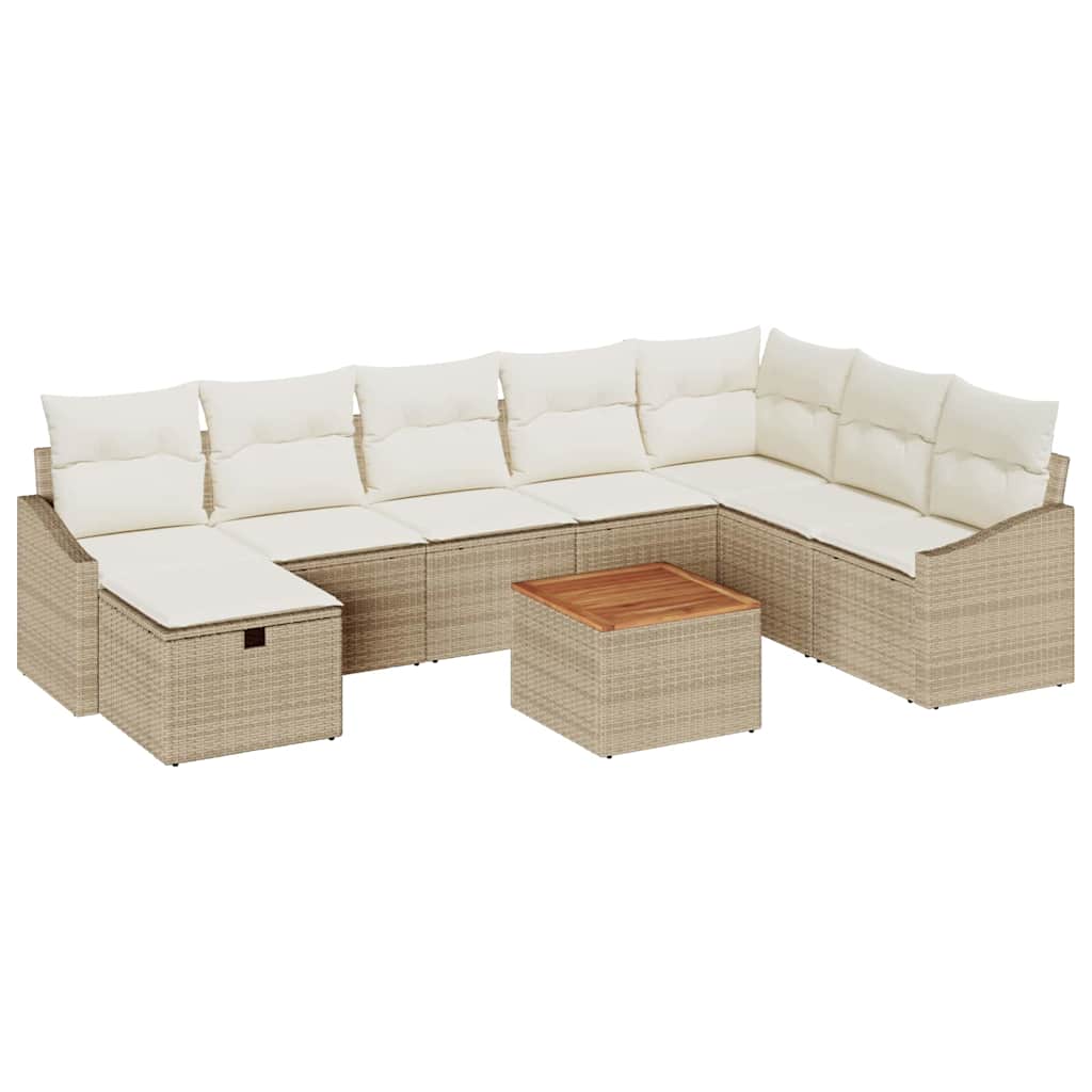 Set Divano da Giardino con cuscino 9 pcs Beige Poly Rattan