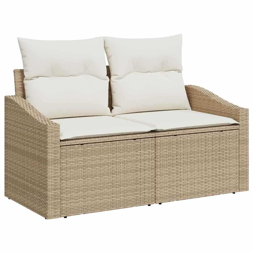 Set Divano da Giardino con cuscino 9 pcs Beige Poly Rattan
