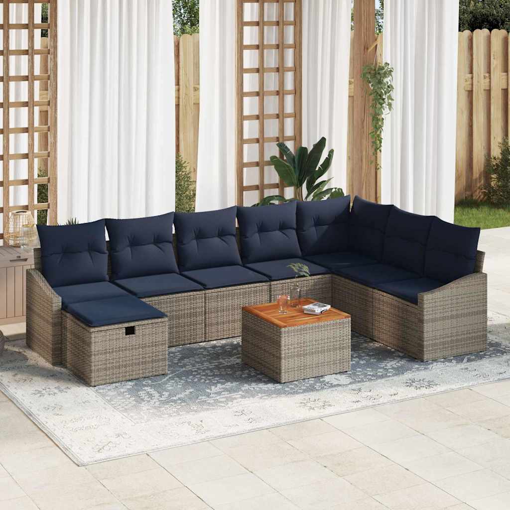 Set Divano da Giardino con cuscino 9 pcs Grigio Poly Rattan | homemem39