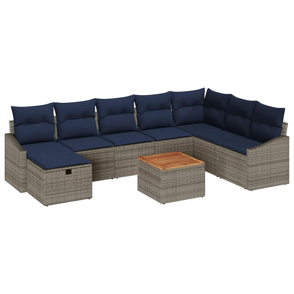Set Divano da Giardino con cuscino 9 pcs Grigio Poly Rattan | homemem39