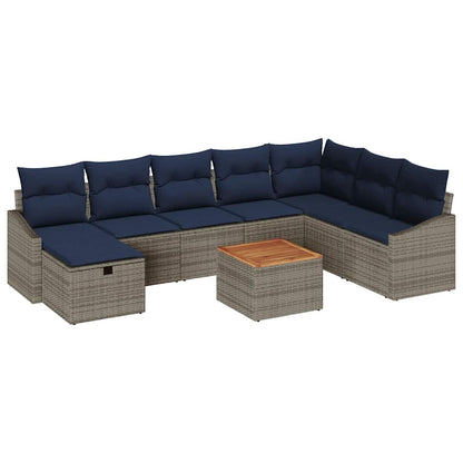 Set Divano da Giardino con cuscino 9 pcs Grigio Poly Rattan | homemem39