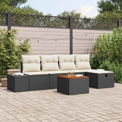 Set Divano da Giardino con cuscino 6 pcs Nero Poly Rattan