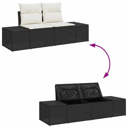 Set Divano da Giardino con cuscino 6 pcs Nero Poly Rattan | homemem39