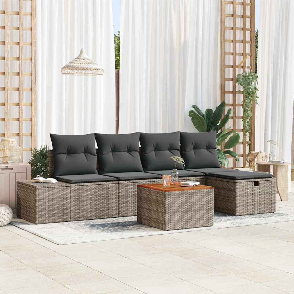 Set Divano da Giardino 6 pz Grigio Poly Rattan