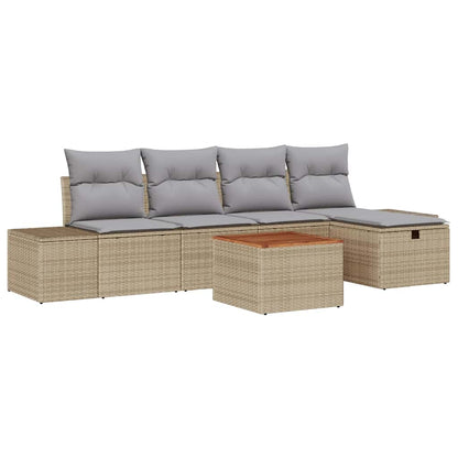 Set Divano da Giardino con cuscino 6 pcs Beige Poly Rattan