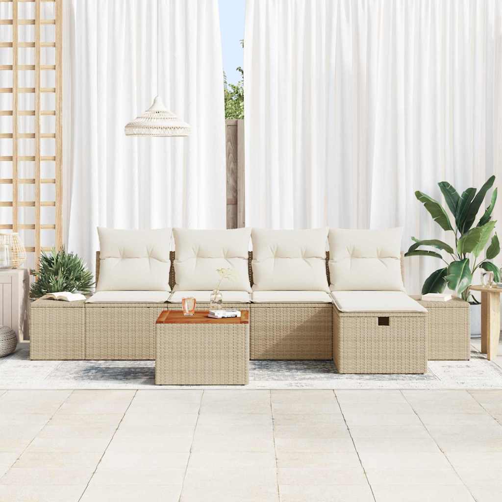 Set Divano da Giardino con cuscino 6 pcs Beige Poly Rattan