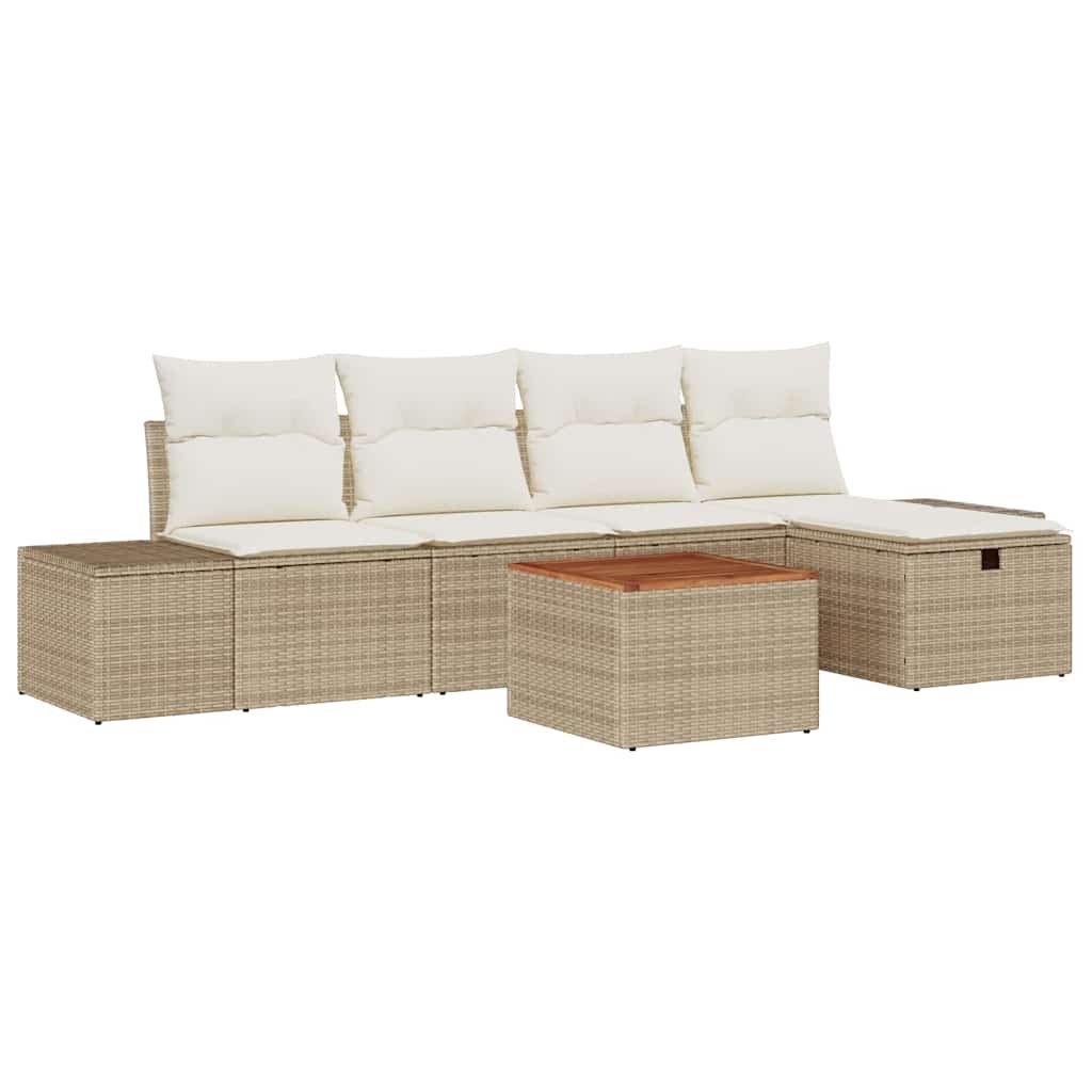 Set Divano da Giardino con cuscino 6 pcs Beige Poly Rattan
