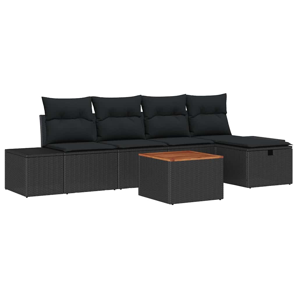 Set Divano da Giardino con cuscino 6 pcs Nero Poly Rattan | homemem39