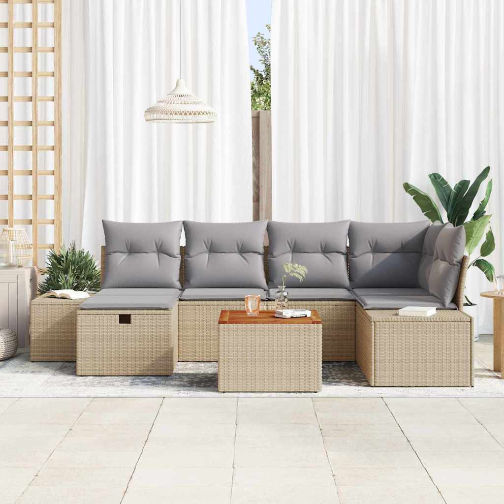 Set Divano da Giardino con cuscino 7 pcs Beige Poly Rattan