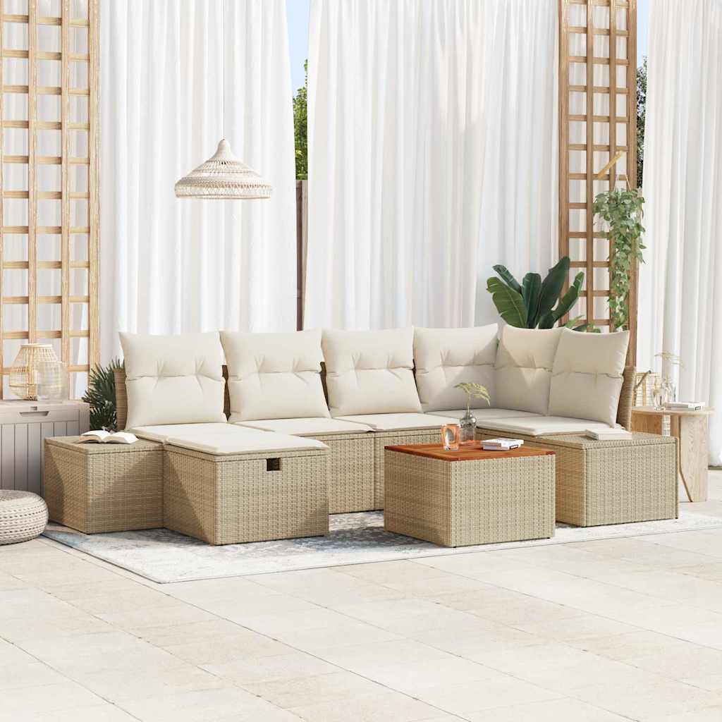 Set Divano da Giardino con cuscino 7 pcs Beige Poly Rattan