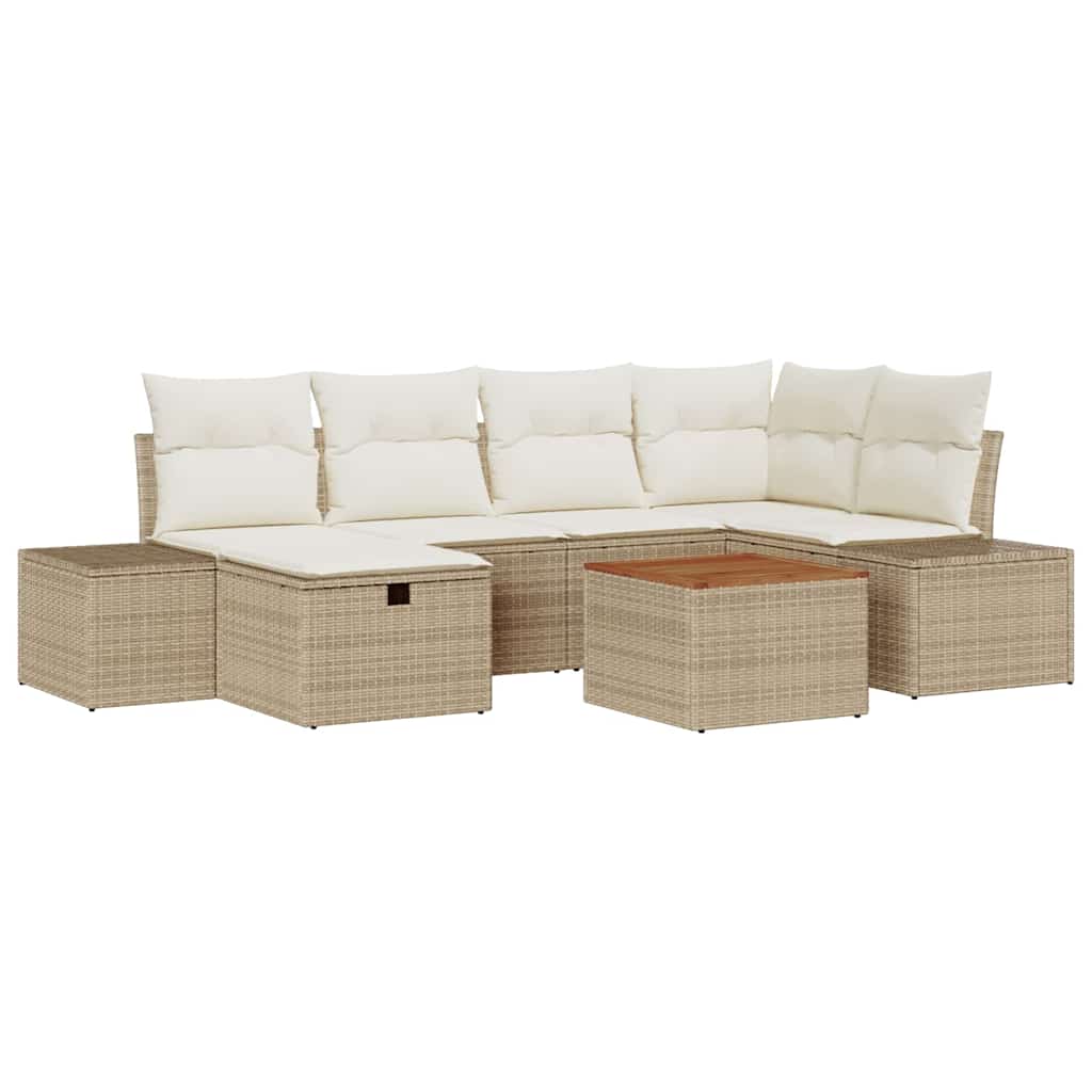 Set Divano da Giardino con cuscino 7 pcs Beige Poly Rattan