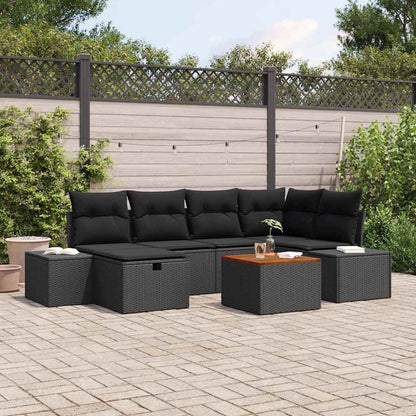 Set Divano da Giardino con cuscino 7 pcs Nero Poly Rattan | homemem39
