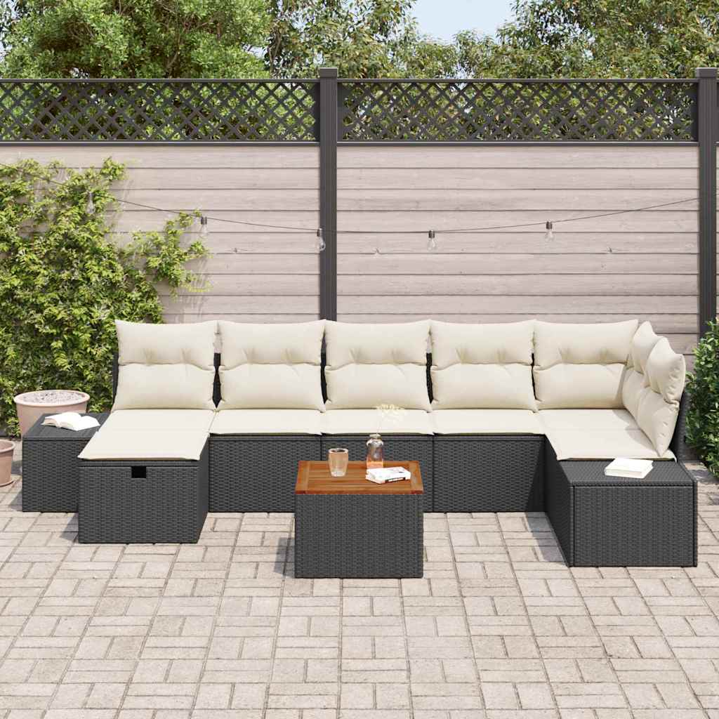 Set Divano da Giardino con cuscino 8 pcs Nero Poly Rattan