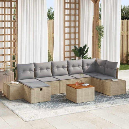 Set Divano da Giardino con cuscino 8 pcs Beige Poly Rattan | homemem39