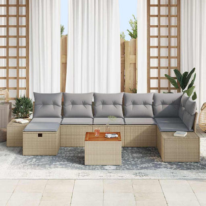 Set Divano da Giardino con cuscino 8 pcs Beige Poly Rattan | homemem39