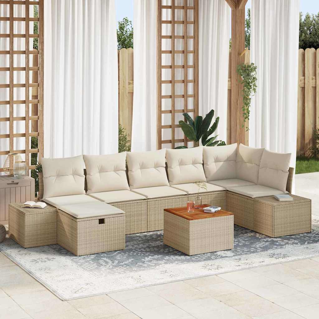 Set Divano da Giardino con cuscino 8 pcs Beige Poly Rattan