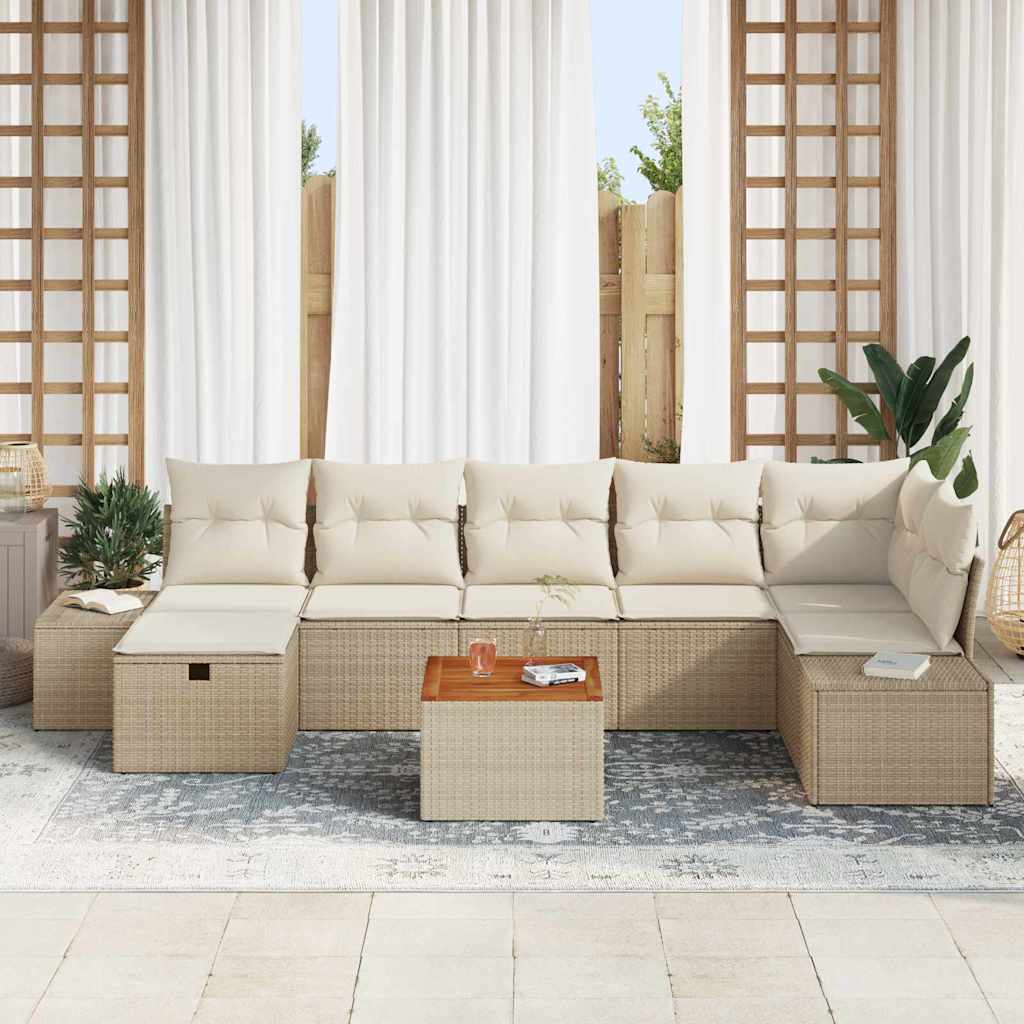Set Divano da Giardino con cuscino 8 pcs Beige Poly Rattan
