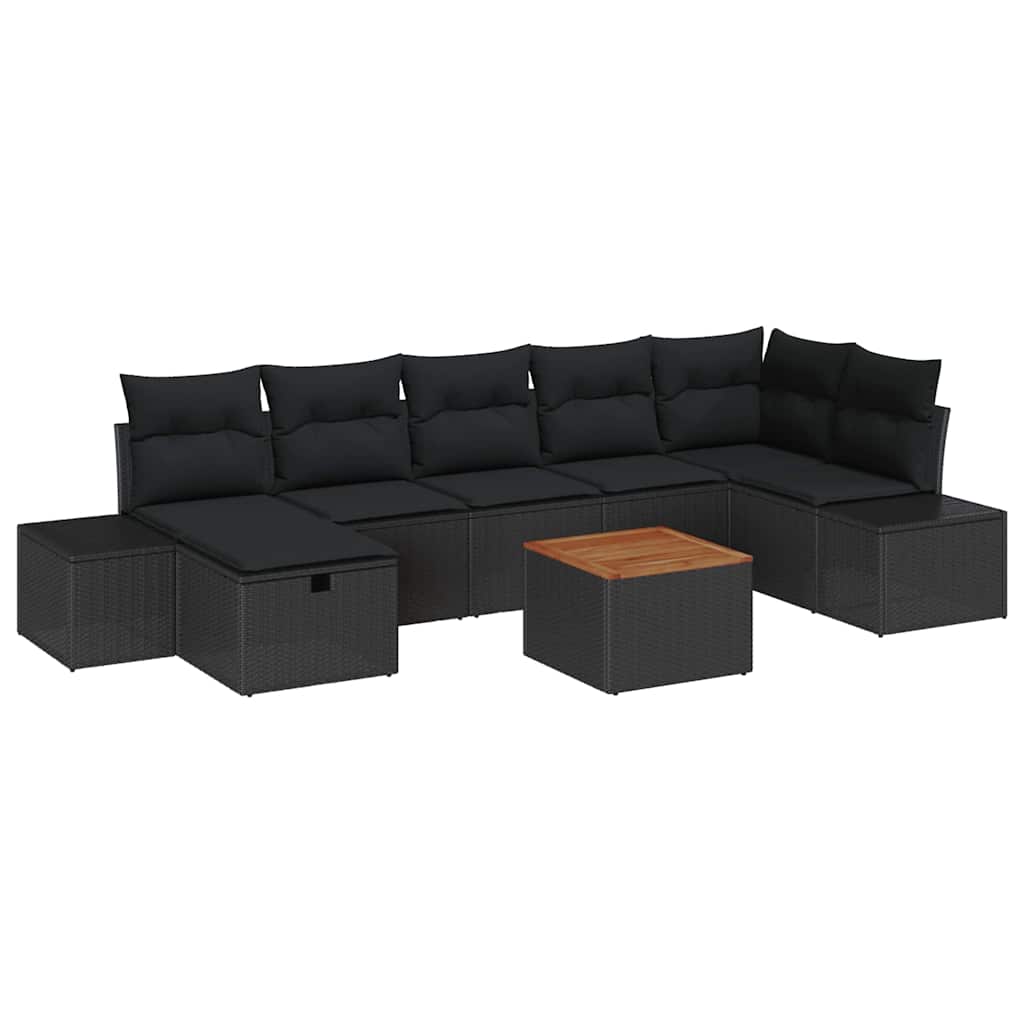 Set Divano da Giardino con cuscino 8 pcs Nero Poly Rattan | homemem39