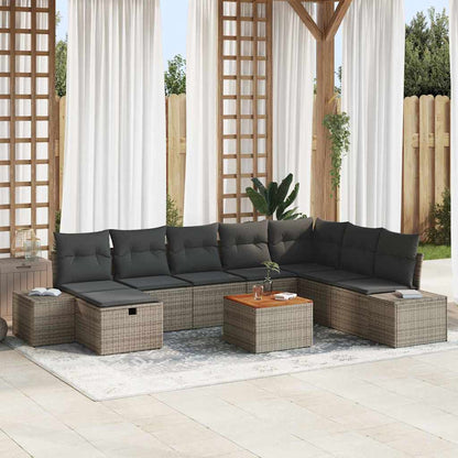 Set Divano da Giardino 9 pz Grigio Poly Rattan