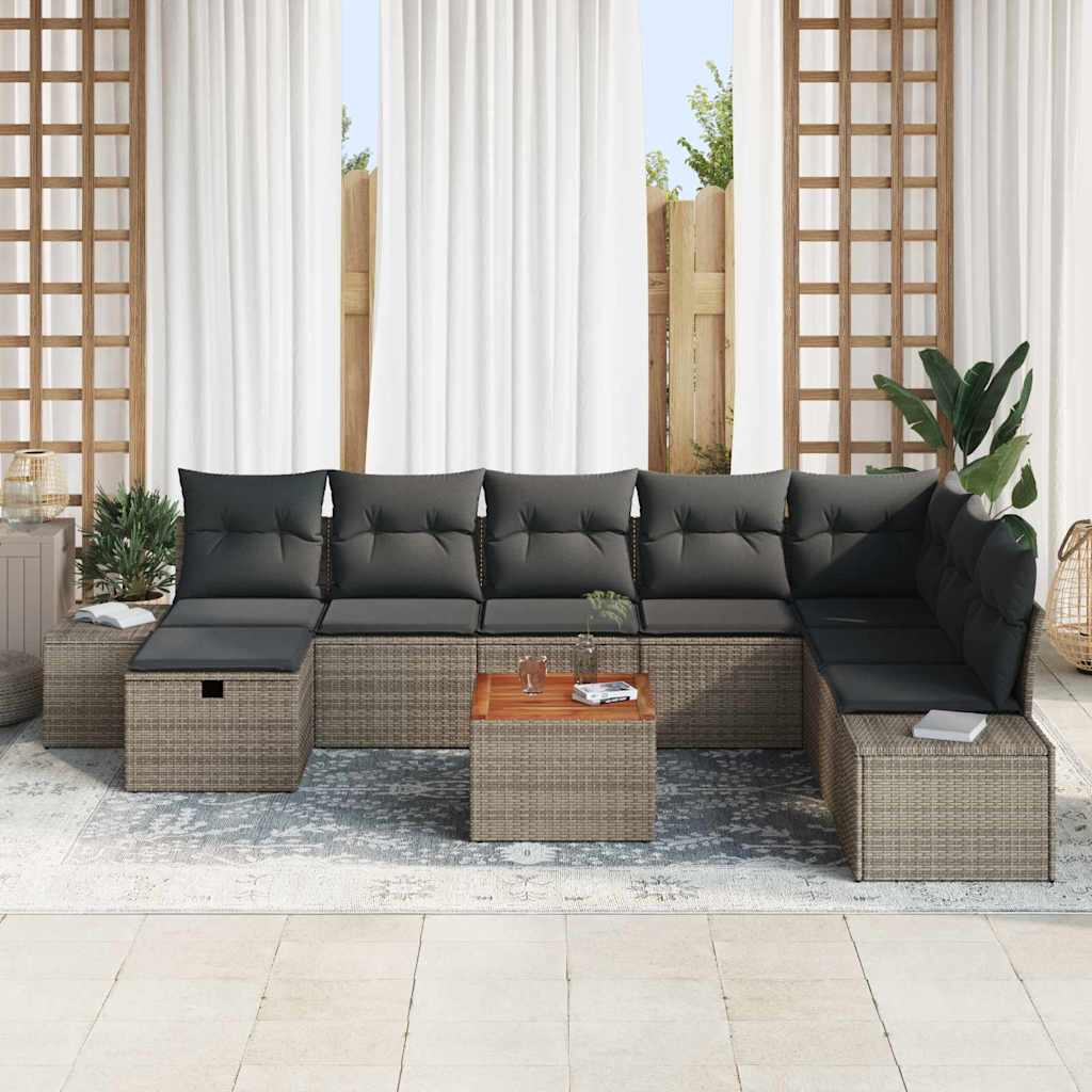 Set Divano da Giardino 9 pz Grigio Poly Rattan