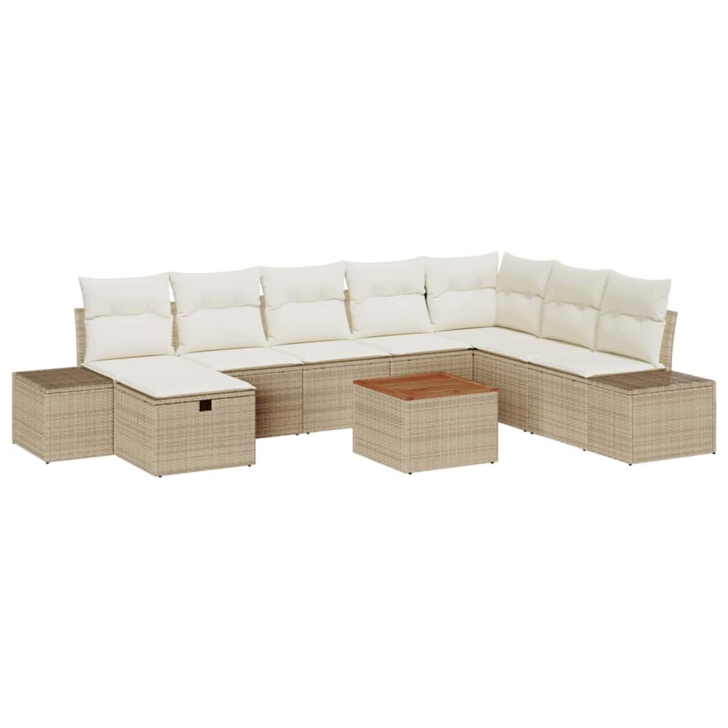 Set Divano da Giardino con cuscino 9 pcs Beige Poly Rattan