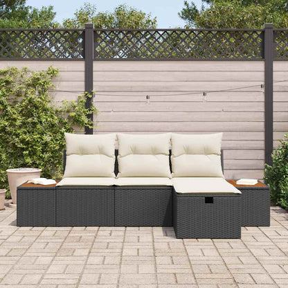 Set Divano da Giardino con cuscino 4 pcs Nero polyrattan | homemem39