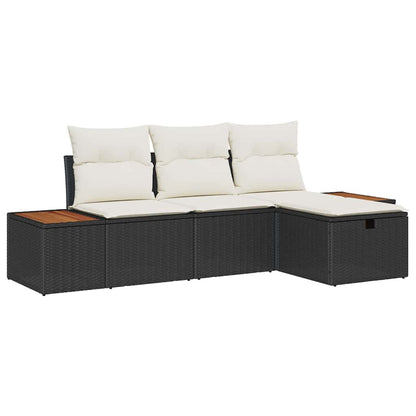 Set Divano da Giardino con cuscino 4 pcs Nero polyrattan | homemem39