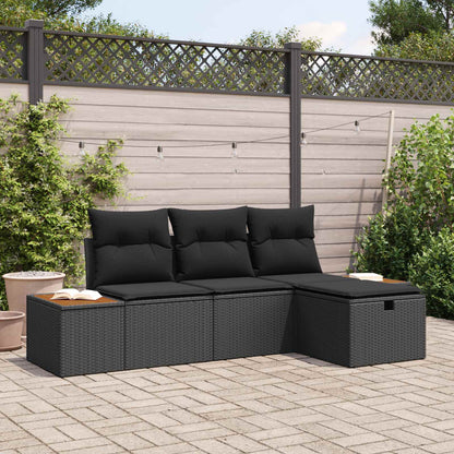 Set Divano da Giardino con cuscino 4 pcs Nero polyrattan | homemem39